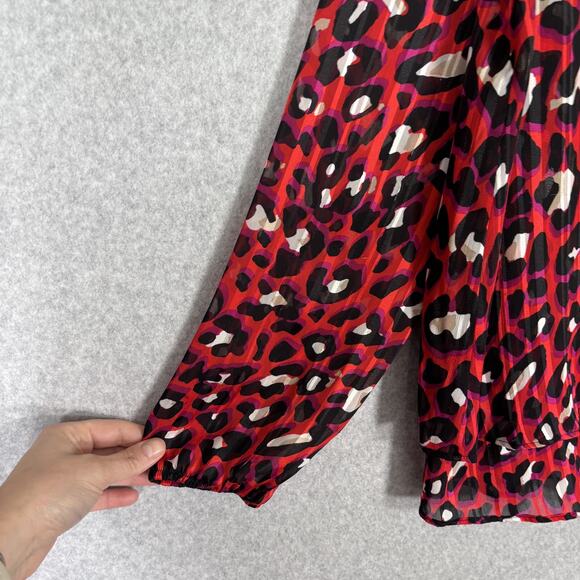 Anne Klein Blouse Small Leopard Sheer Layered Flowy Metallic Maximalist Twee - Picture 4 of 13